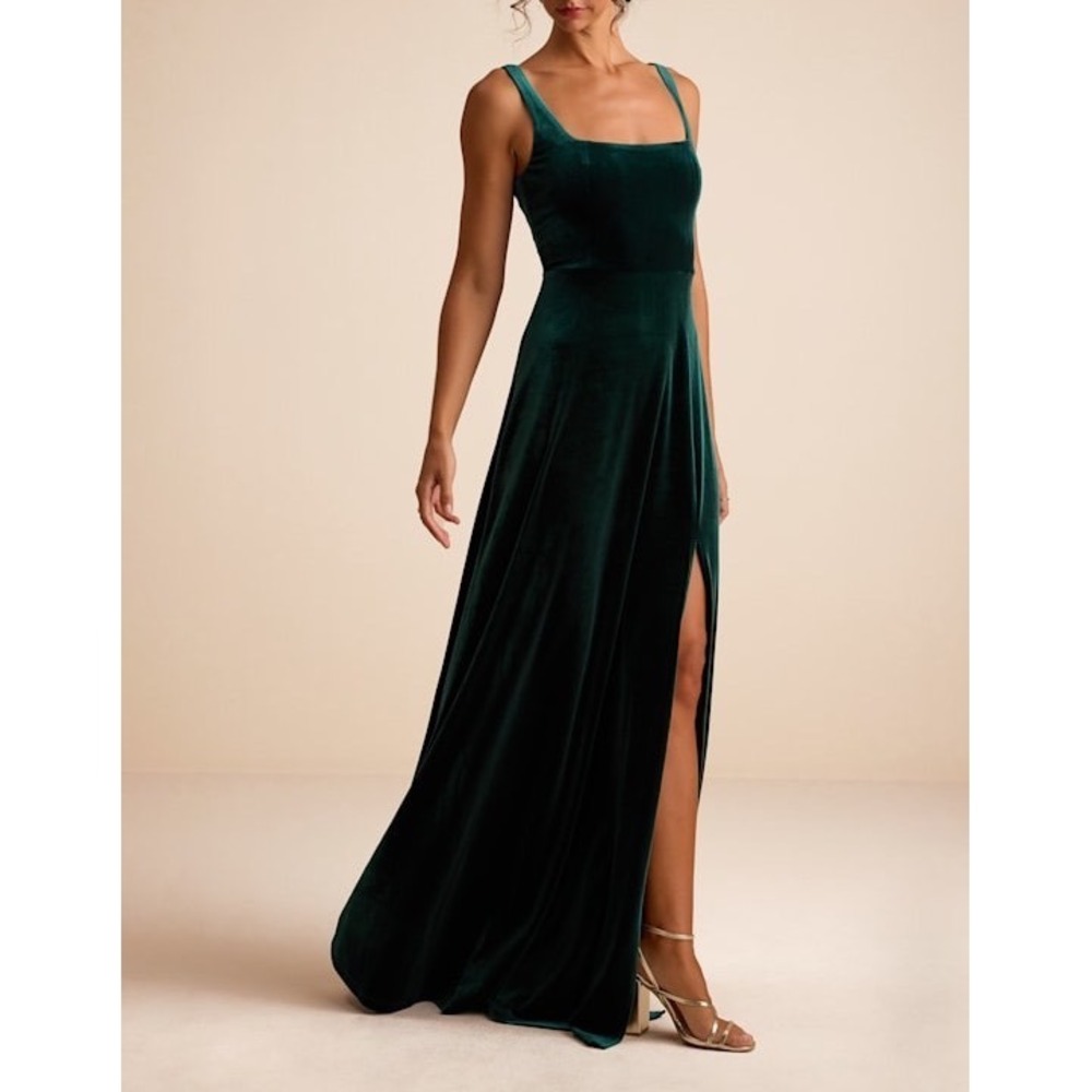 NWT Lulus Graceful Invite Emerald Velvet Square Neck Lace-Up Maxi Dress XXS